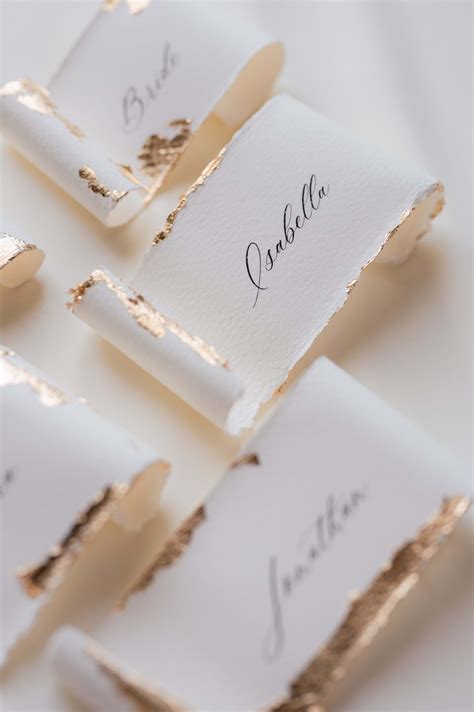 Gold leaf placecards | Wedding name cards, Wedding place cards, Wedding ...