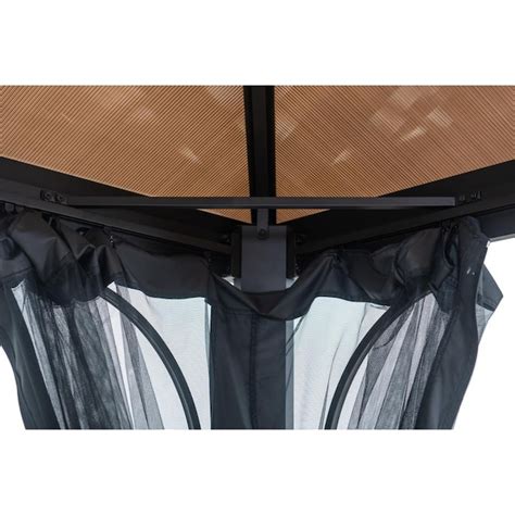 Sunjoy Matte Black Metal Rectangle Screened Gazebo (Exterior: 9.8-ft x ...