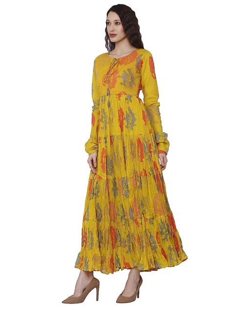Buy Raisin Women's Comfortable Yellow Printed Cotton Floor Length A ...