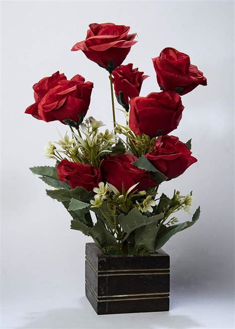 Buy Natural Looking Artificial red Rose Flowers with Brown Colored ...