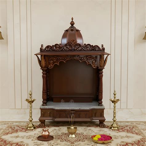 Mandirs | Teak Wood Brown Pooja Mandir | Siddhant by DZYN – DZYN Furnitures