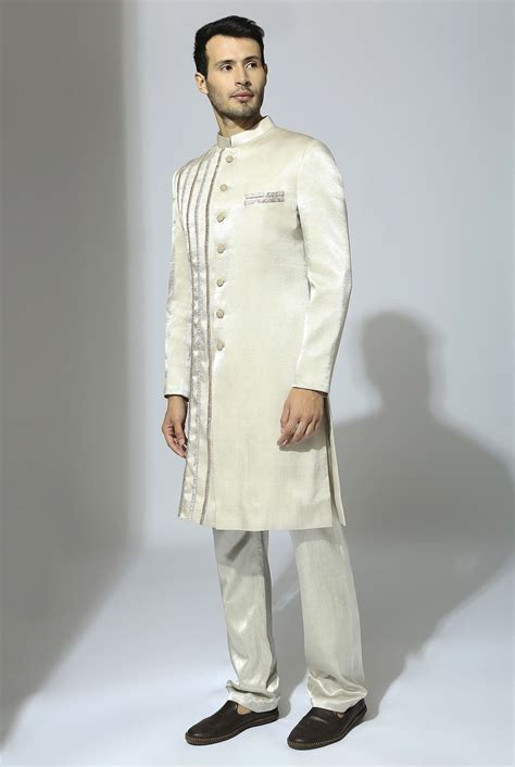 Silver Embroidered Sherwani Set – Masumi Mewawalla