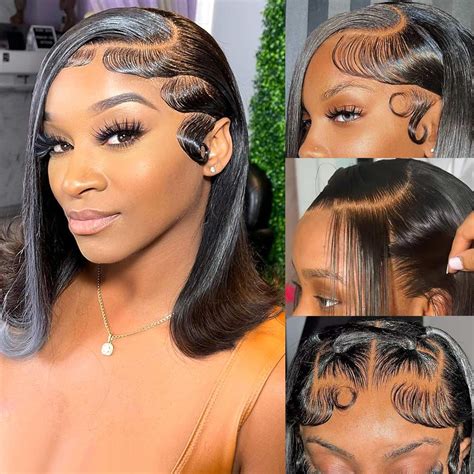 HIRIREMY Lace Front Bob Wigs Human Hair 13x4 HD Lace Glueless Bob Wig ...