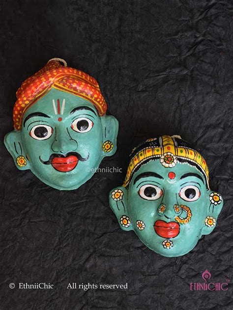 Handmade Teal Cheriyal Mask - Wall Decor – EthniiChic