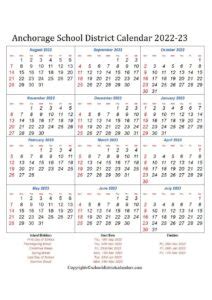 Anchorage School District, Alaska Calendar Holidays 2022-2023 School ...