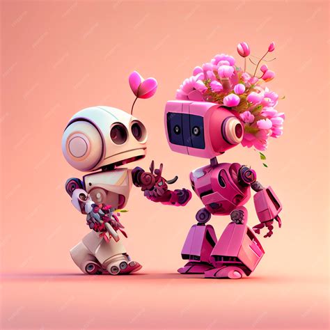 Cute Cartoon Robots In Love