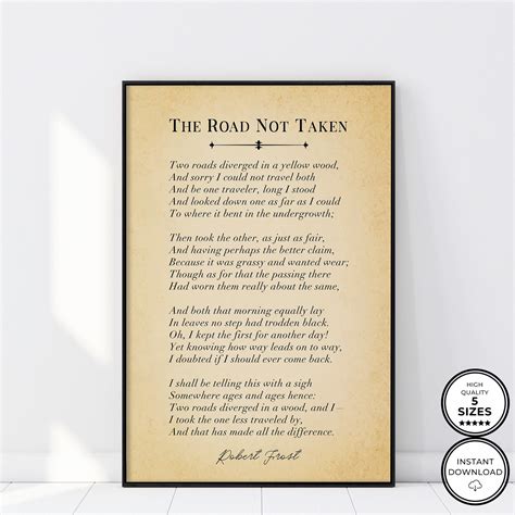 The Road Not Taken Poem Wall Art Print Robert Frost Poetry Two Roads ...