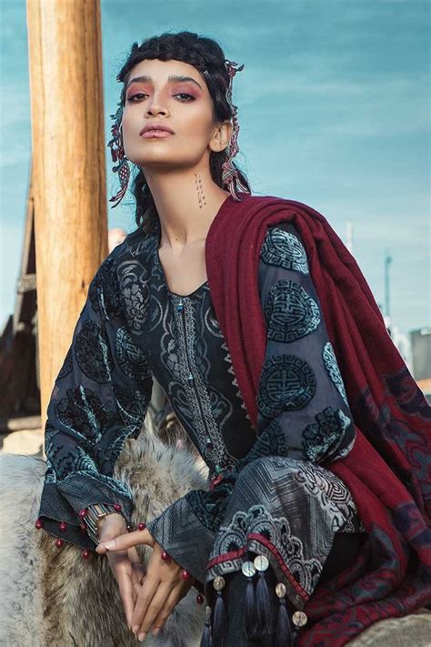 MARIA.B. Linen Winter Collection 2018 – DL-602-Navy Blue & Maroon ...