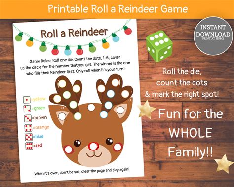 Roll a Reindeer Game Printable Roll a Reindeer Dice Game - Etsy