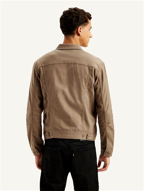 Men's Redloop Solid Light-Brown Spread Collar Denim Trucker Jacket ...