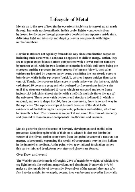 Lifecycle of Metal - Shafina - Lifecycle of Metal Metals up to the area ...