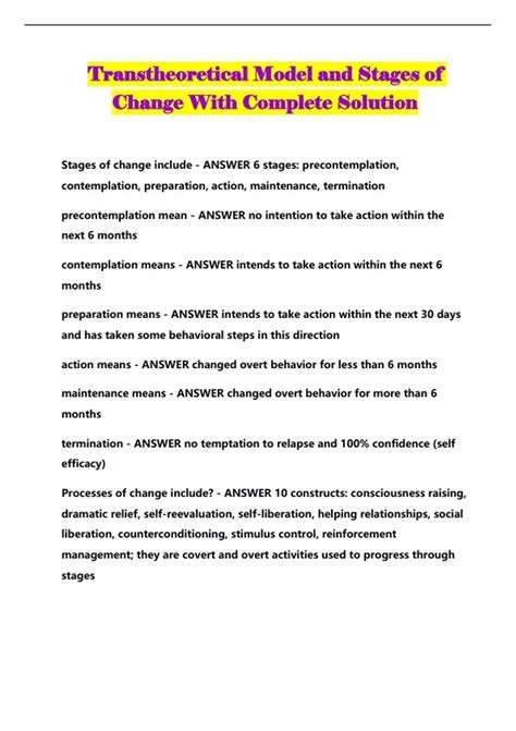 Transtheoretical Model and Stages of Change With Complete Solution - Transtheoretical Model and ...