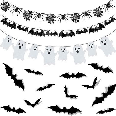 Festiko® 39 Pieces Halloween Decorations Black Glittery Bat Banner ...