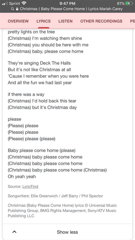 Christmas ( Baby Please Come Home ) Lyrics Mariah Carey | Home lyrics ...