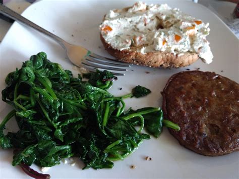 Dave's killer bagel with cashew cheese, gardein "sausage," and smokey ...