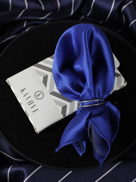 Kavove Refreshing Blue Self Design Pocket Square For Men