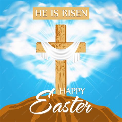 Premium Vector | Happy easter. religious design with a wooden cross on ...
