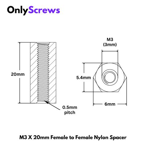 M3 X 20mm Female to Female Nylon Hex Threaded Standoff Spacer – OnlyScrews