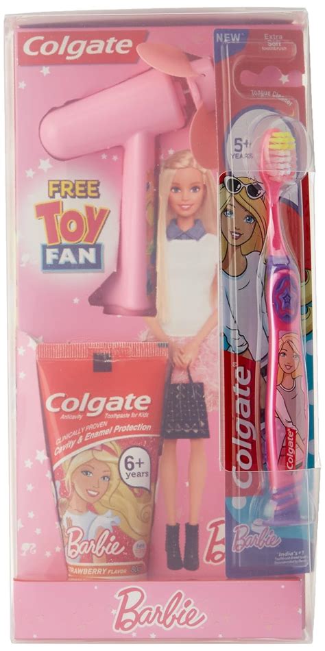 Colgate Kids Barbie Toothpaste - 80 g with Toothbrush and Free Toy Fan ...