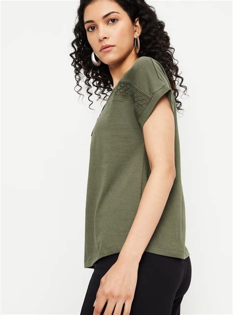 Buy Women Lace Detail T-shirt Online at just Rs. 299.0 - 1000014417210 ...