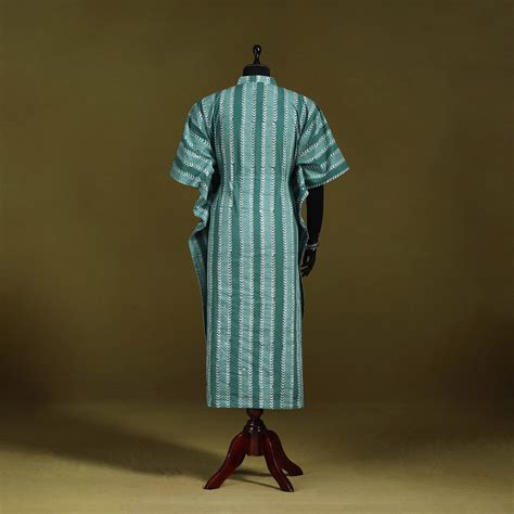 Green Hand Block Batik Print Cotton Long Kaftan