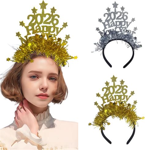 Amazon.com: Nenluny 2pcs Hello 2026 Happy New Year Headband Gold ...
