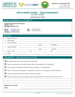 Fillable Online apf asn APPLICATION FORM GEAR INSURANCE Fax Email Print ...