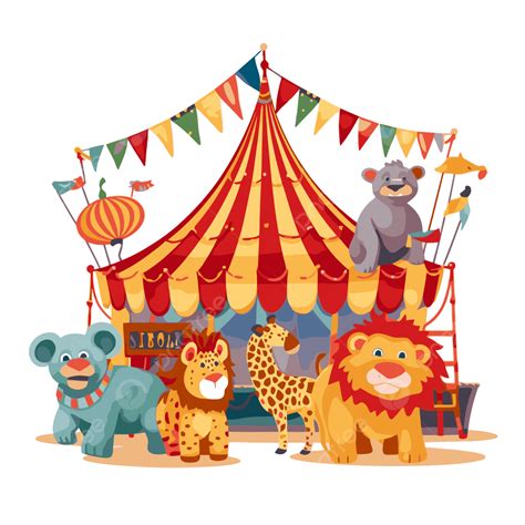 Circus Clipart Four Cute Zoo Animals Standing Around A Red Circus Tent ...
