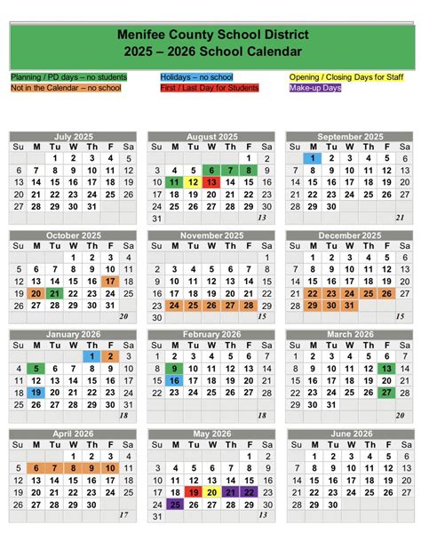 2025-2026 School Calendar - Menifee County School District | Facebook