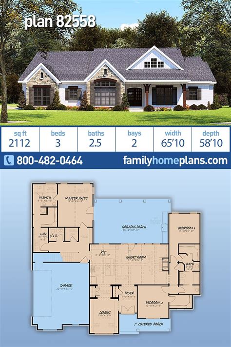 Plan 82558 | Country, Farmhouse, One-Story, Ranch, Traditional House ...
