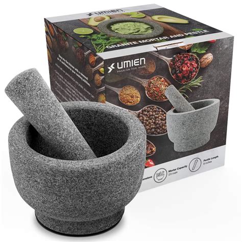 "Umien 6"" Granite Mortar and Pestle Set, Authentic Design, Easy to ...
