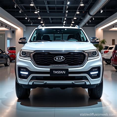 White Kia Tasman Pickup Truck Showroom Display | Stable Diffusion Online