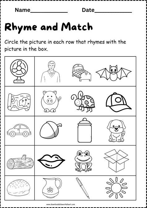 Downloadable - 20 Fun Rhyming Words for Kindergarten (Free Worksheets ...