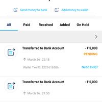 Paytm Mobile Solutions — Transfer to bank account pending