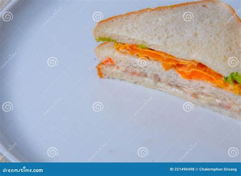 Sandwiches in White Plates on Wooden Floor Stock Photo - Image of meat ...