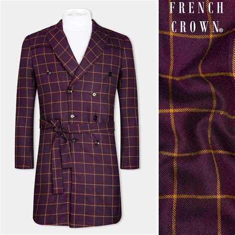 Eggplant Wine Checks-Plaid Premium wool blend Double Breasted Blazer ...