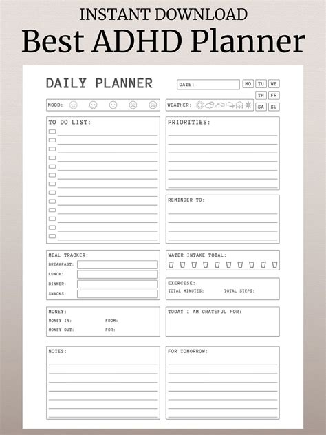 ADHD Daily Planner Printable, Hourly Planner, Organized Planner, ADHD ...