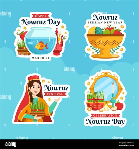 Happy Nowruz Day Label Flat Cartoon Hand Drawn Templates Background Illustration Stock Vector ...