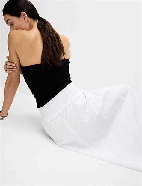 Buy Pure Cotton Shirred Midi A-Line Skirt at Marks & Spencer