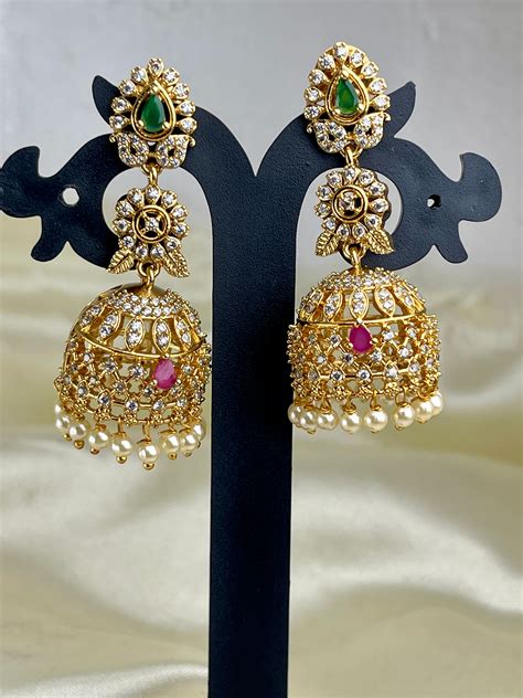 Diamond and stones Jhumka – Mannat Jewelz