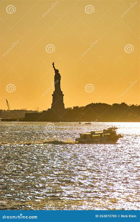 Silhouette Of Statue Of Liberty Over Dramatic Full Moon, New York, USA Editorial Image ...