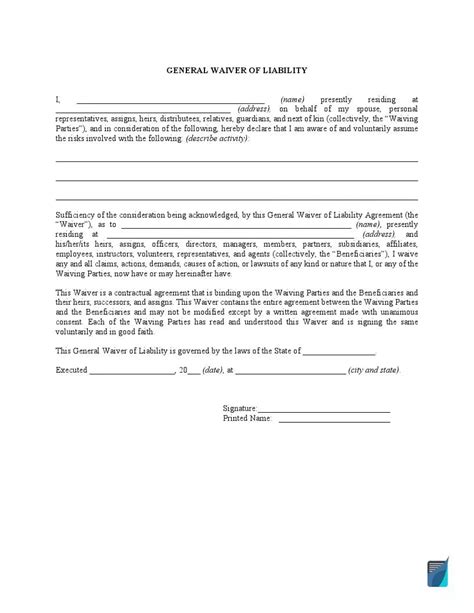 Free Liability Waiver Form | Sample Waiver Template (PDF)