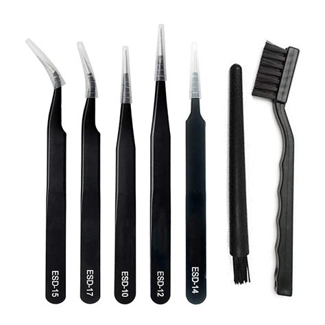 SCHOFIC 7 Pcs ESD Anti-Static Tool Tweezers Set, Made of Stainless Ste ...