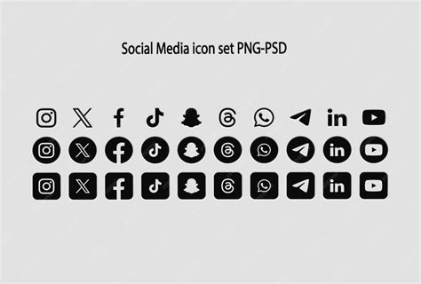Social media icon set in png and psd format | Premium PSD