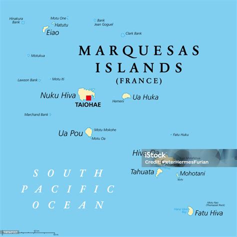 Marquesas Islands Island Group In French Polynesia Political Map Stock ...