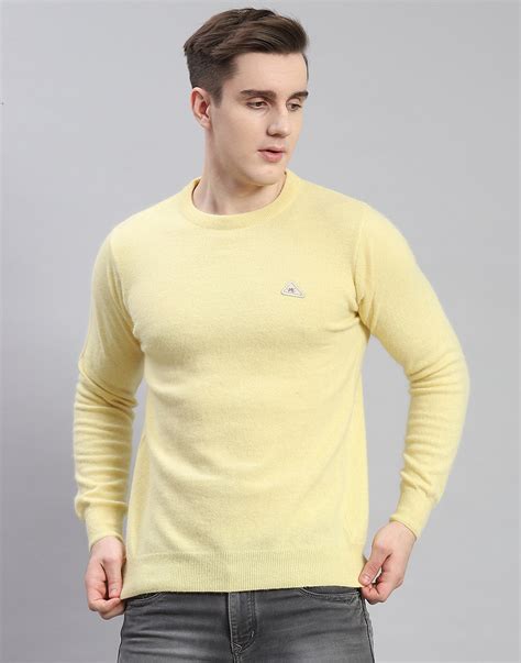 Buy Men Yellow Solid Round Neck Full Sleeve Pullover Online in India ...
