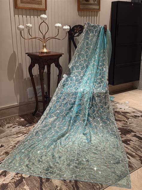 Shimmer Net Saree with All-Over Geometric Mirror & Sequin Hand Embroid ...