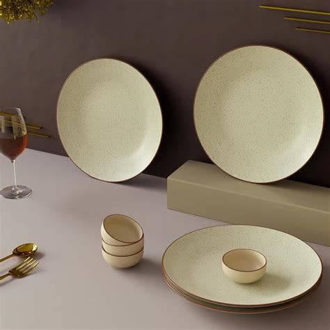 Buy The Earth Store Creme Matte Set of 8 Ceramic Dinner Set, 4 Full ...