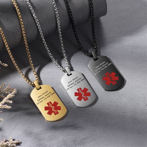 Personalizded Engraved Medical ID Tag, Emergency Med Alert Necklace ...