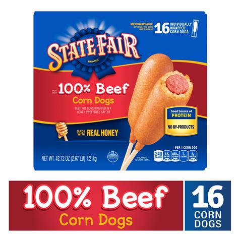 State Fair Beef Corn Dogs with Honey Sweetened Batter, Frozen, 16 Count ...